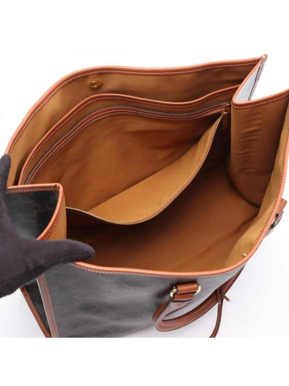 Celine Tote Bag Horizontal Cabas Triomphe Brown Black Canvas Leather